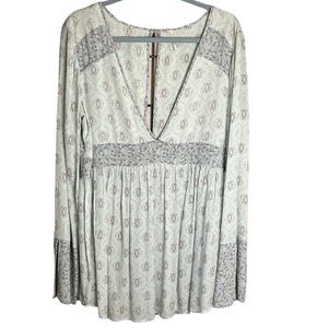 Free People Deep V Pale Green Floral Mini Dress